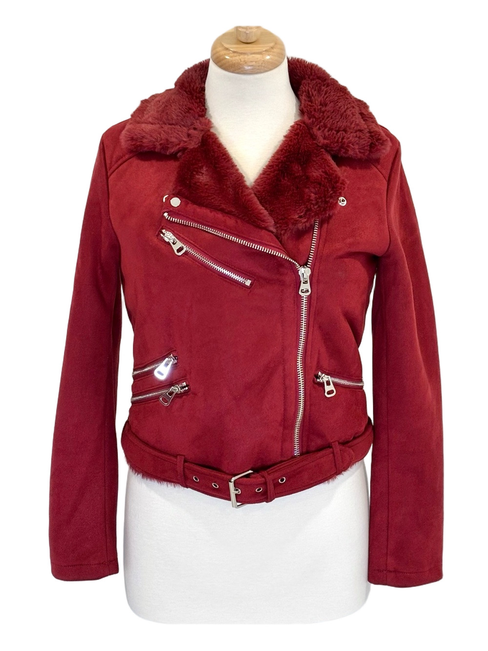 Pimkie burgundy faux-suede moto jacket